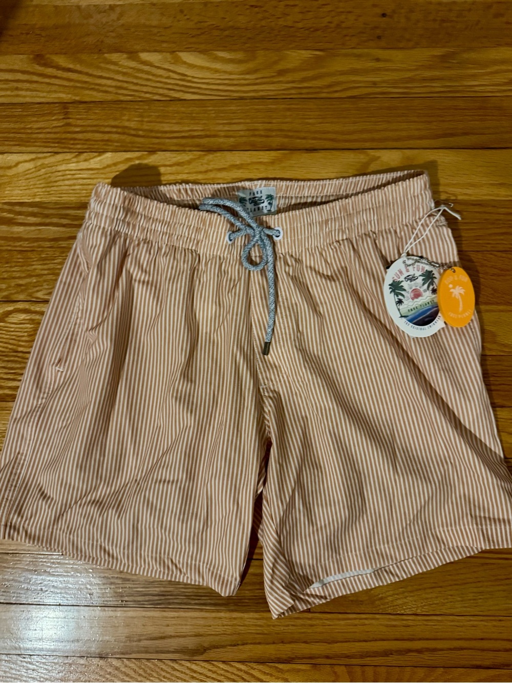 Free Planet Men's Beach Stripe Swim Shorts - Orange/Yellow